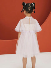 Mini Bala Girls' New Chinese Style Net Bubble Sleeve Dress